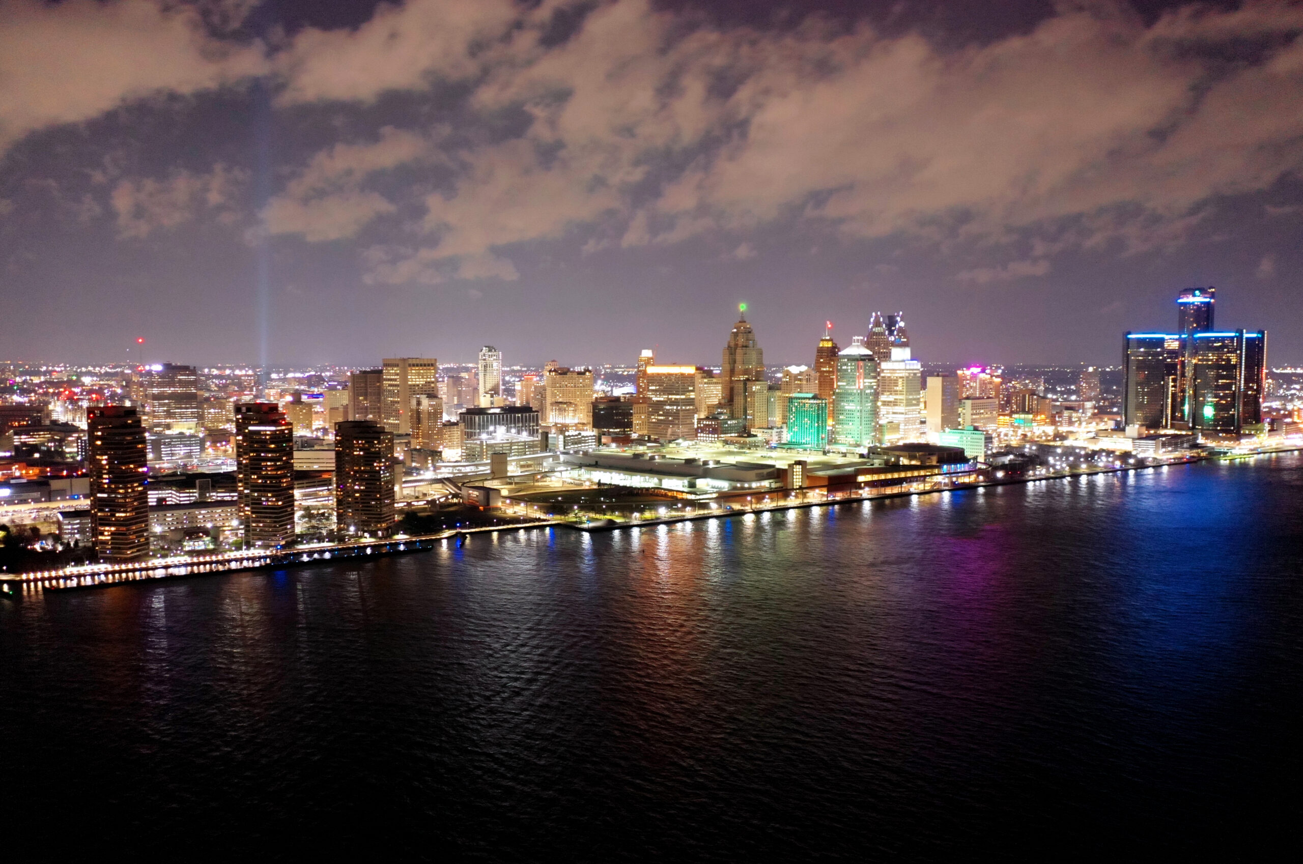 Detroit skyline along the riverfront