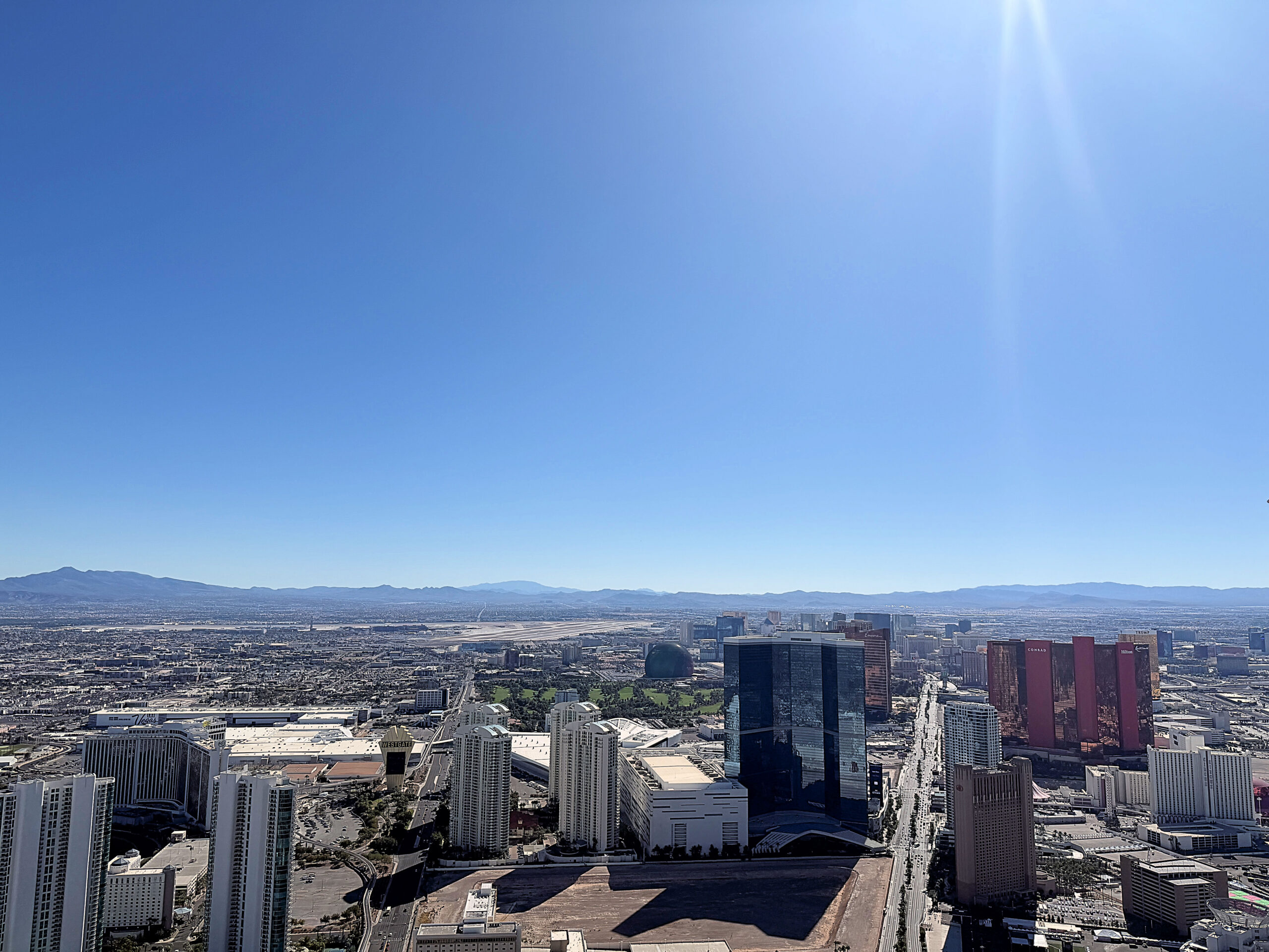 Panoramic view of the Las Vegas Strip skyline from the STRAT observation deck