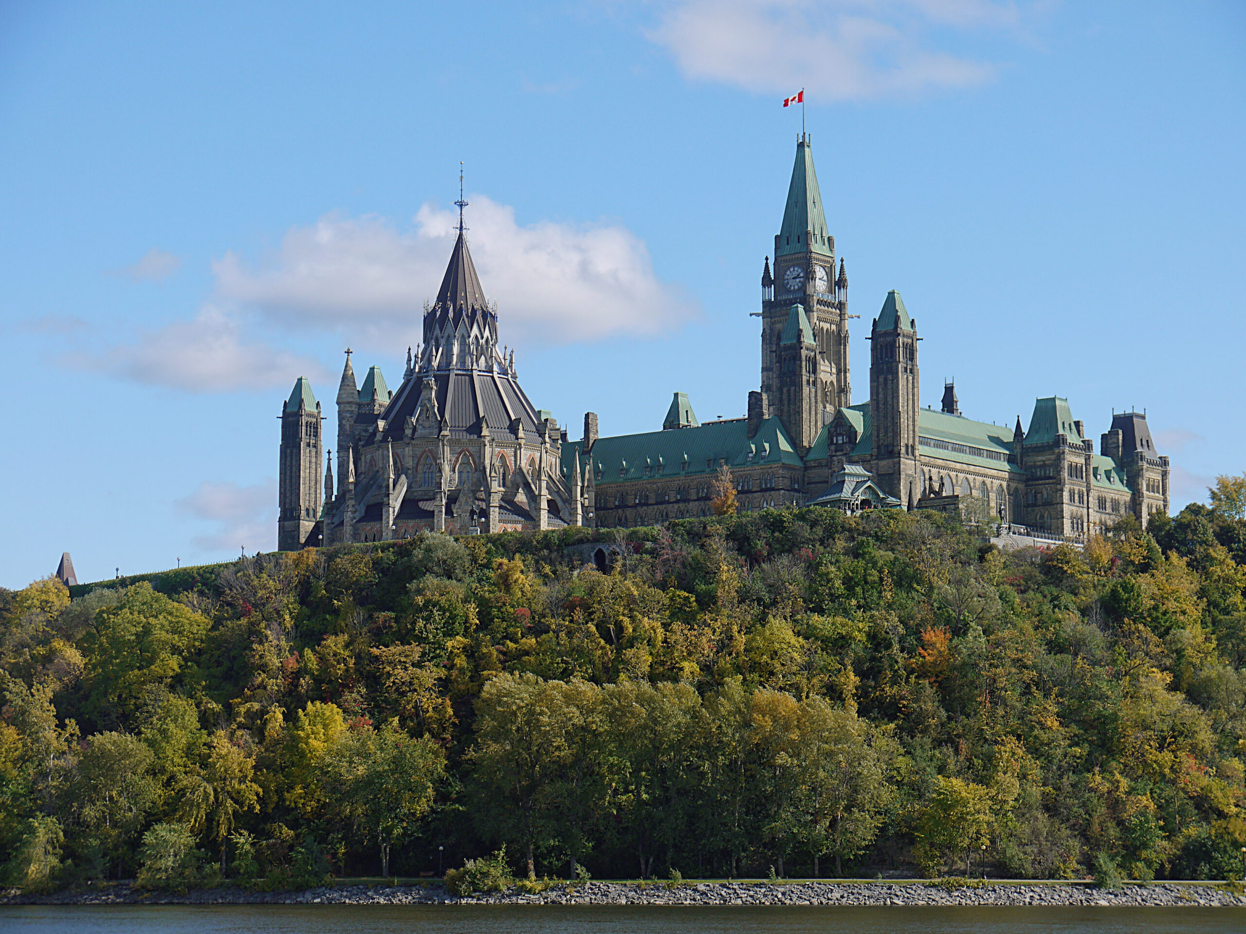 Parliament Hill in Ottawa seen from the Ottawa River